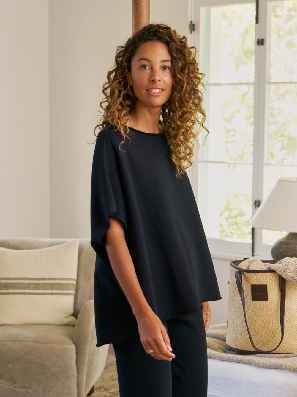 Frank & Eileen Olive Original Capelet Navy Blue Short Sleeve Top
